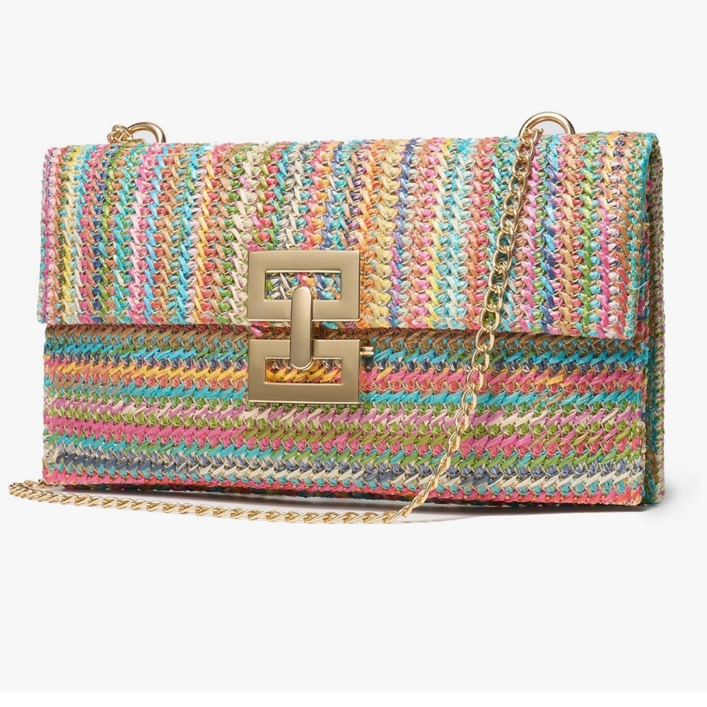 🆕- Woven Raffia Boho Crossbody/Shoulder/Clutch Bag-Multi Color - Picture 2 of 10